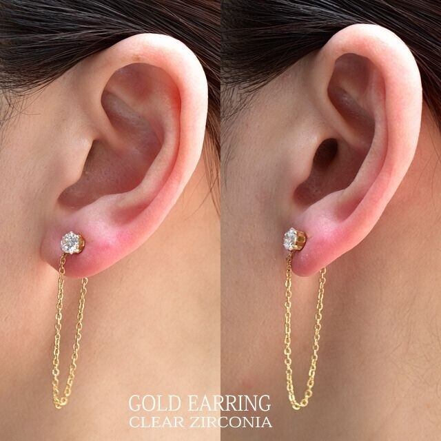 ボディピアス 20G ゴールド ロングチェーン クリアストーン へリックス