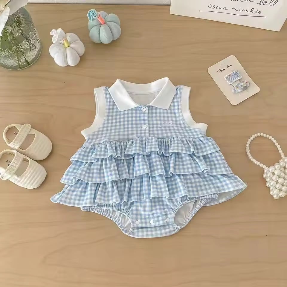 チェックフリルポロロンパース