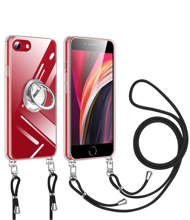 iPhone SE2/3 7/8 用 スマホケース 多機能スタンド アイフォン7/8 SE2/SE3 カバー 肩掛け 斜めかけ 縄掛けケース 透明 PC+TPU 薄型 軽量 耐衝撃 長さ調整可能 取り外し可能 ネックストラップ ショルダー ケース 落下防止 紛失防止 (クリア)