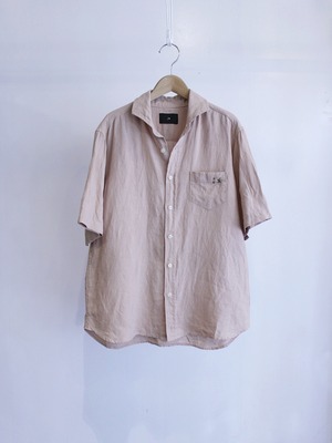 Garage.U.W GERMENT DYE STUDS CUTAWAY S/S LINEN SHIRT DUSTY PINK