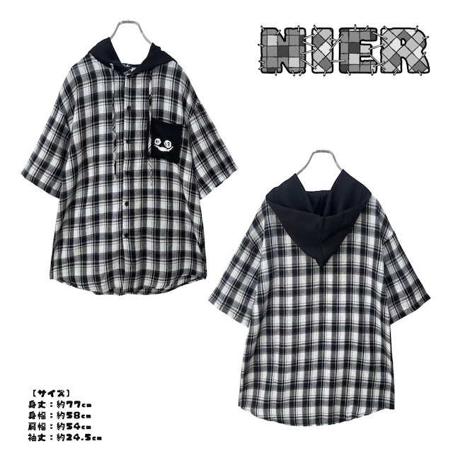 GRAY CHECK HOOD SHIRT