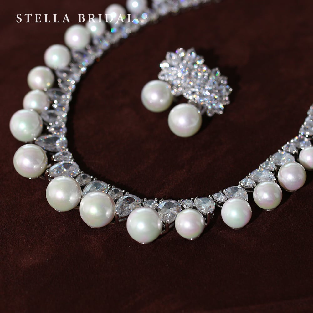ステラブライダル　ネックレス　イヤリング　Stella Bridal【値下げ可】 受注生産品】キュービックジルコニア ウェディングジュエリーセット