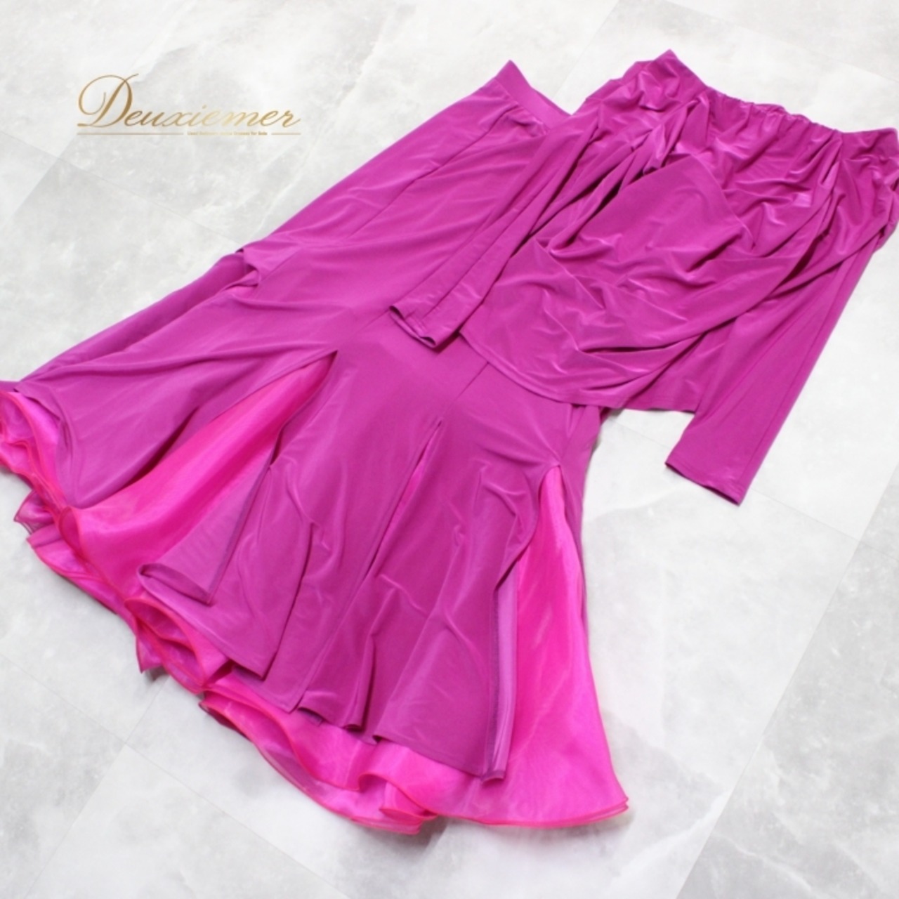 社交ダンス 衣装 スタンダード 上下セット ツーピース パーティ衣装 女性用 オールシーズン create-sun クリエイトサン 紫 パープル系 無地 ダンス衣装 セットアップ スカートトップス XLサイズ Lサイズ 伸縮性 ポリエステル 舞台用 演出 衣装装飾 フォーマル パーティー用 おしゃれ ツーピーススタイル おすすめ かわいい