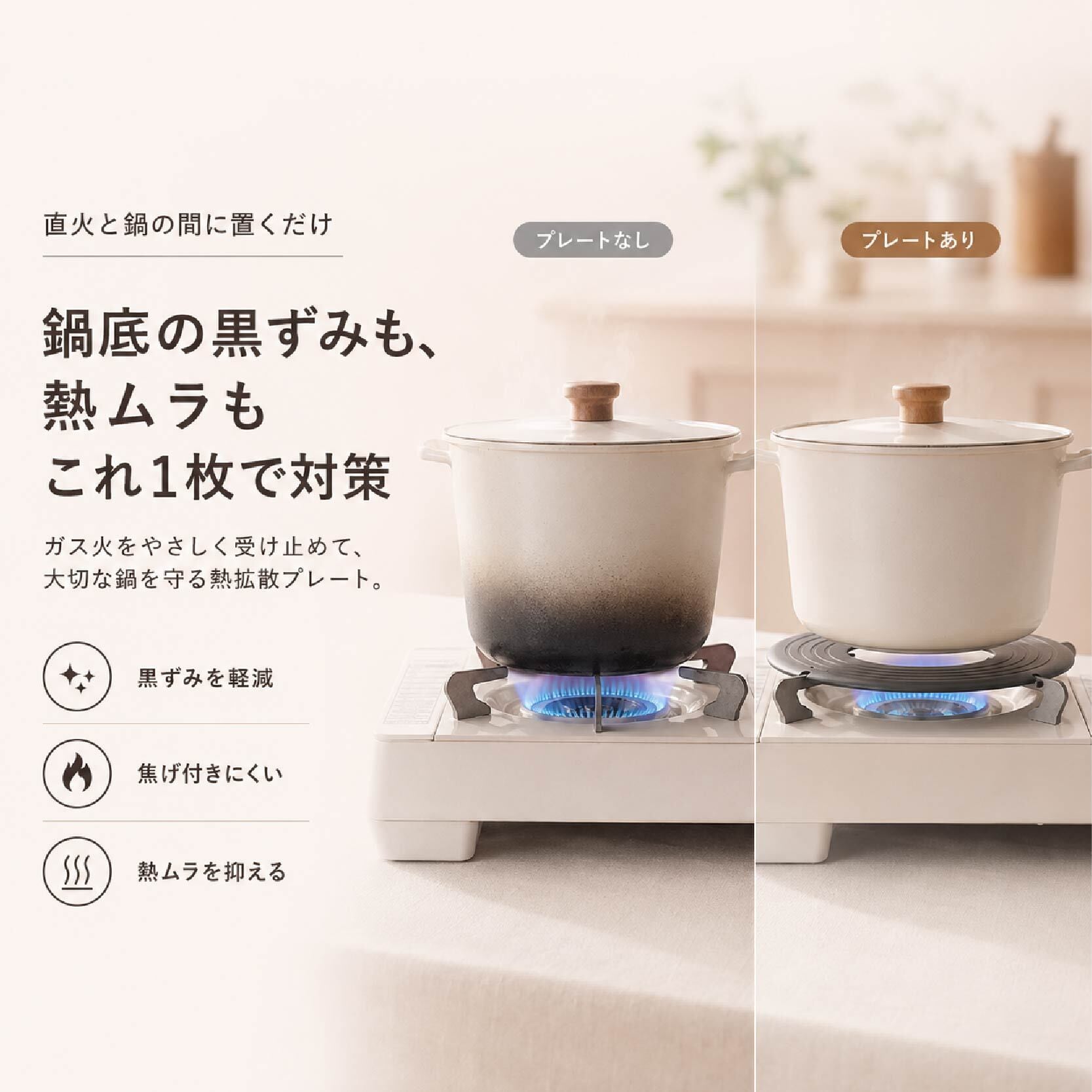 HY 582 . 熱拡散プレート ガスコンロ用 鍋底 黒ずみ 対策 直火ガード