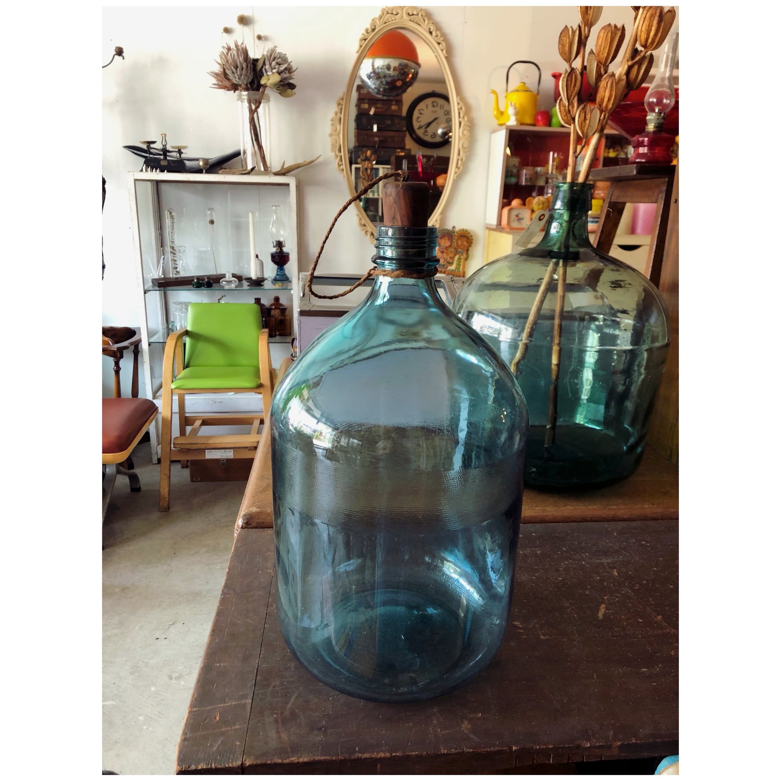古い硝子瓶 キャップ付き デミジョンボトル グリーン ガラスびん 昭和レトロ 古道具 choice