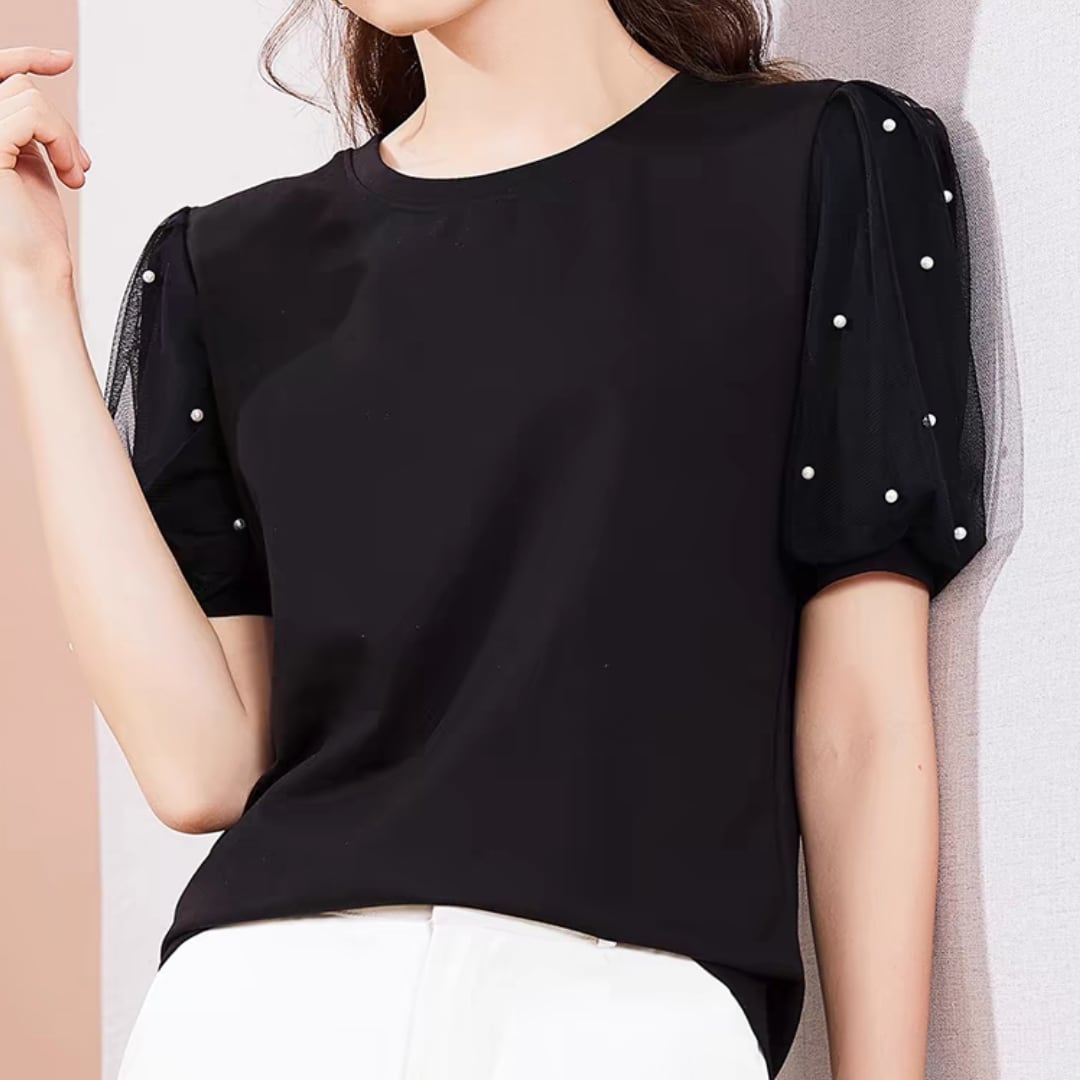 パールドットスリーブトップス