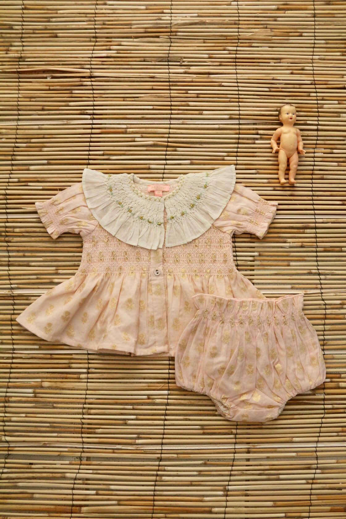 Baby Set Flowers lurex light pink Chanderi 12m, 2y / Bonjour Diary 