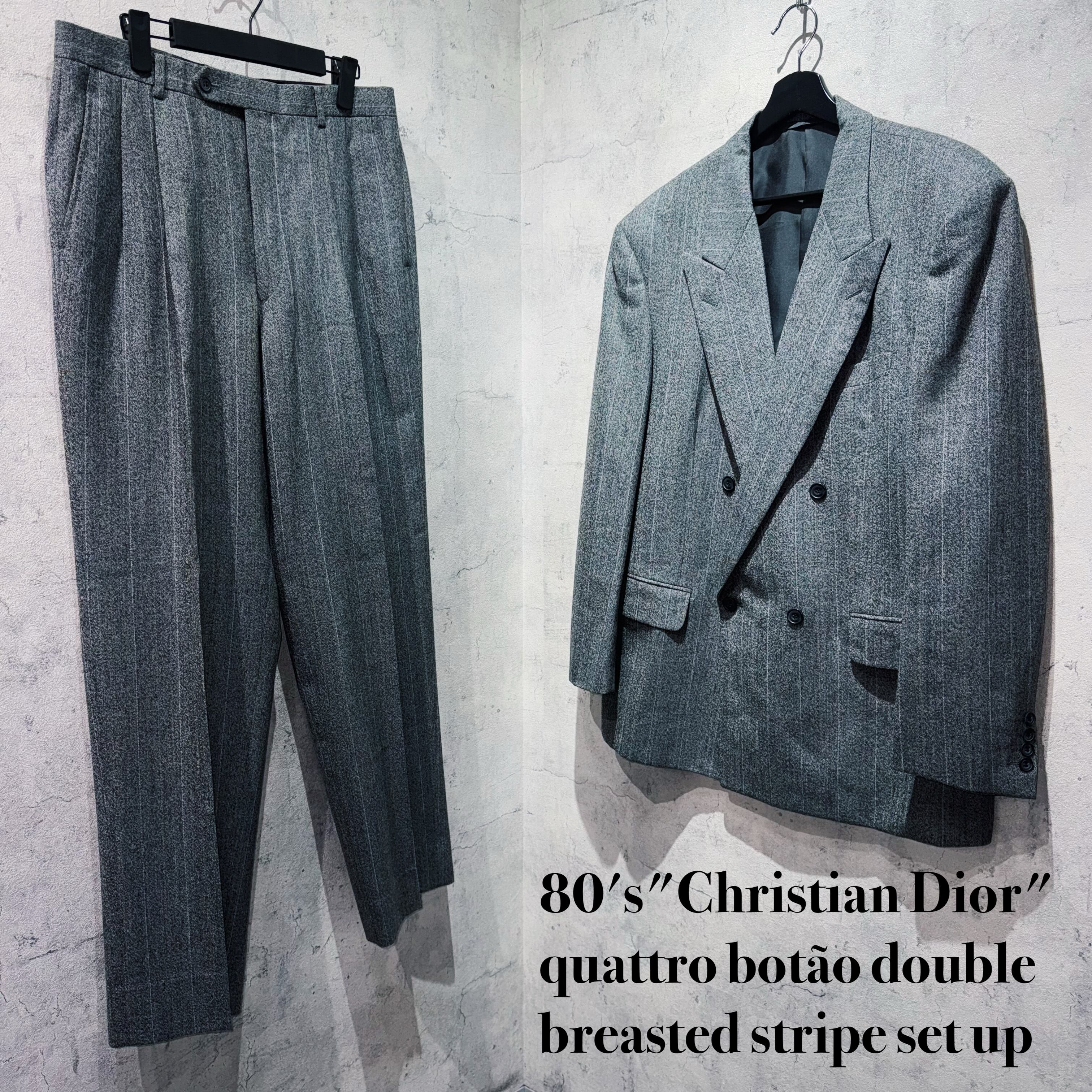 80's"Christian Dior"quattro botão double breasted stripe set up
