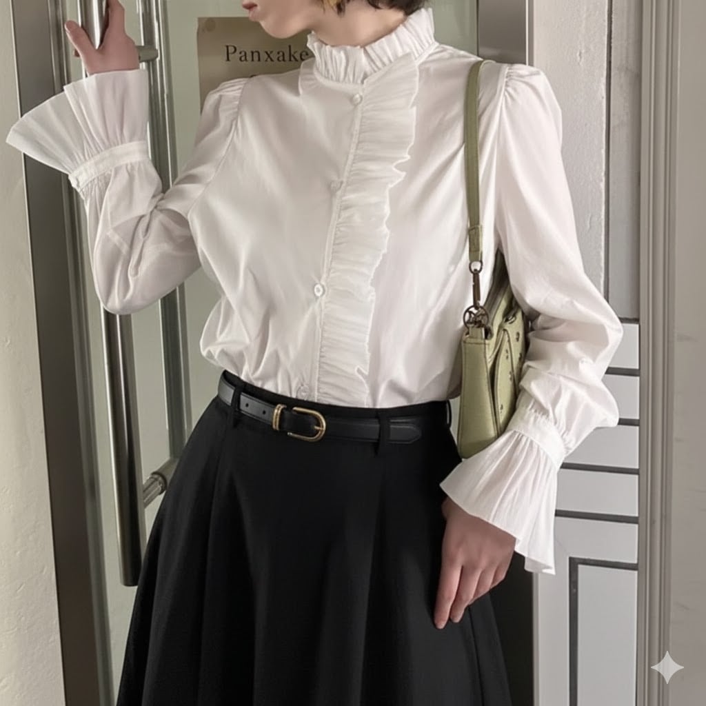 Ruffled High-Neck Victorian Blouse ch0241