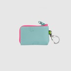 vibram coin pouch keychain (mint×clear) with pink glowing zip