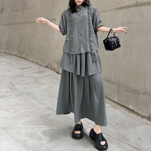 RUFFLED SHIRT AND FLOWY MIDI SKIRT SETUP M-17213