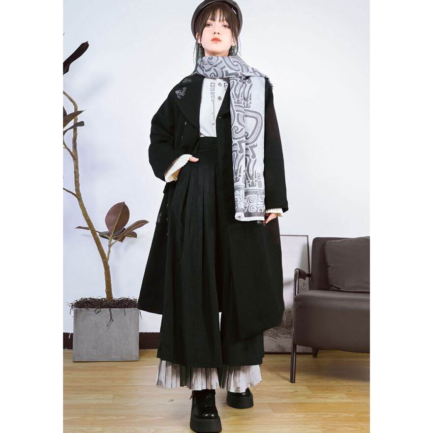 チャイナ風ゴシック ウールコート ロング丈 刺繍 ゴスロリ 古怪舎