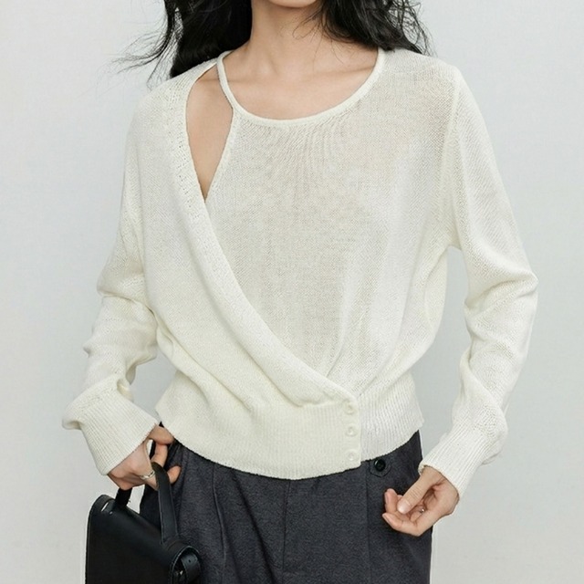 Crossover layered knit top A00060