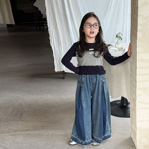 秋プリーツ加工デニムワイドパンツ