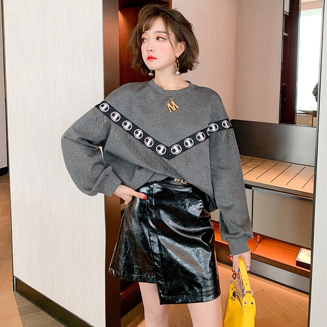 カラーチェーン ルーズ薄手ラウンドネックセーター Oネック MIUCO10837437152