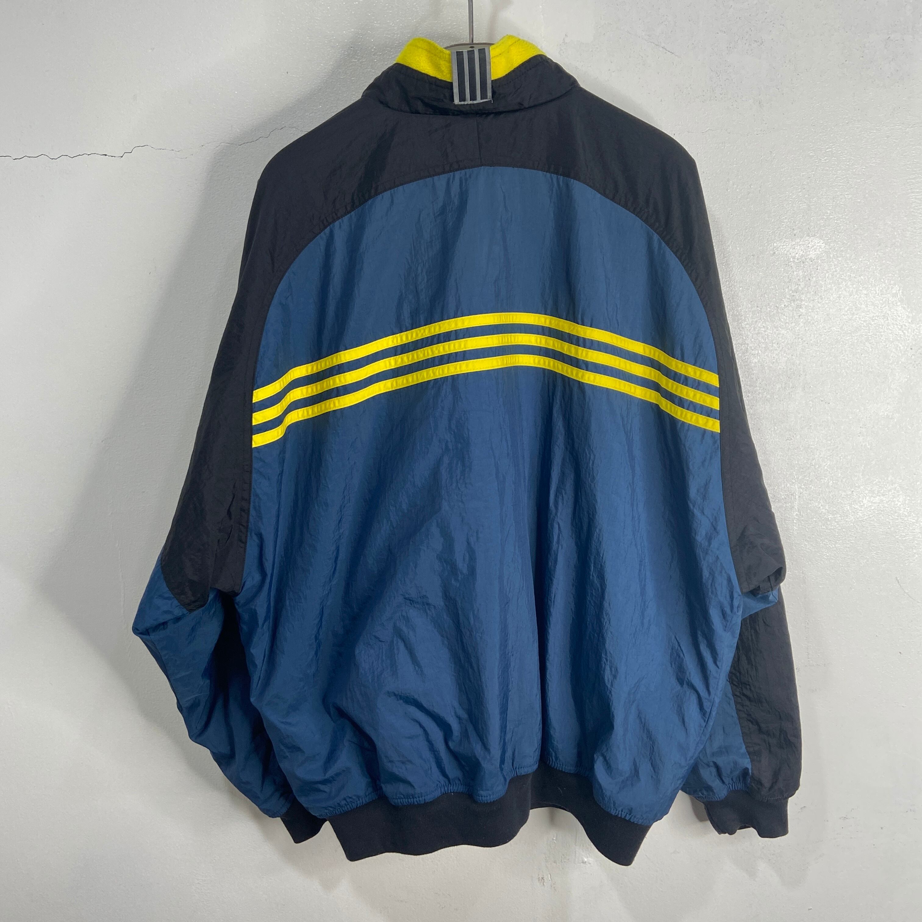 90s adidas リバーシブルナイロンジャケット 万国旗タグ 紺 黄 M 