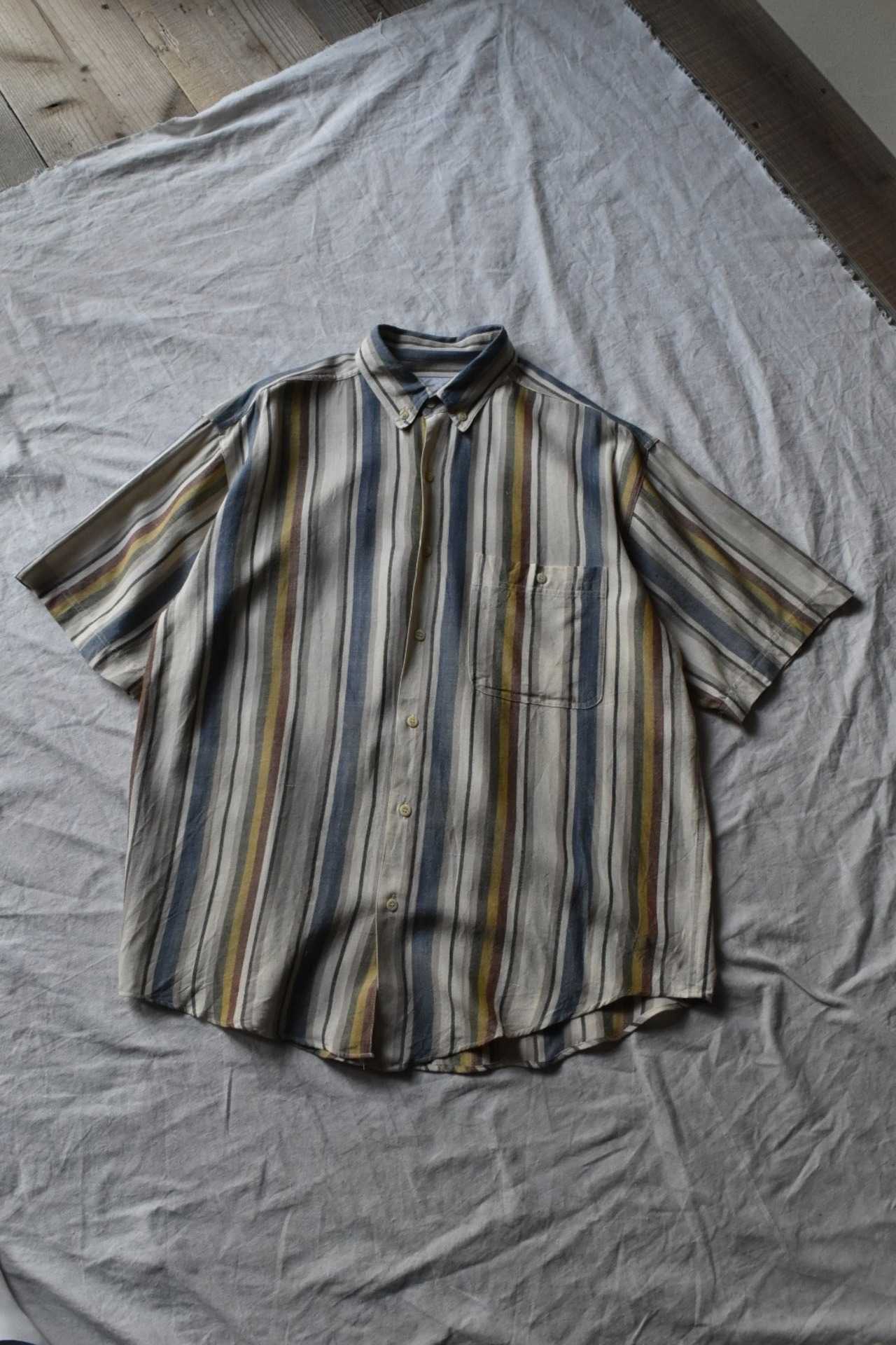 "GOOUCH" Linen-Cotton border S/S shirt