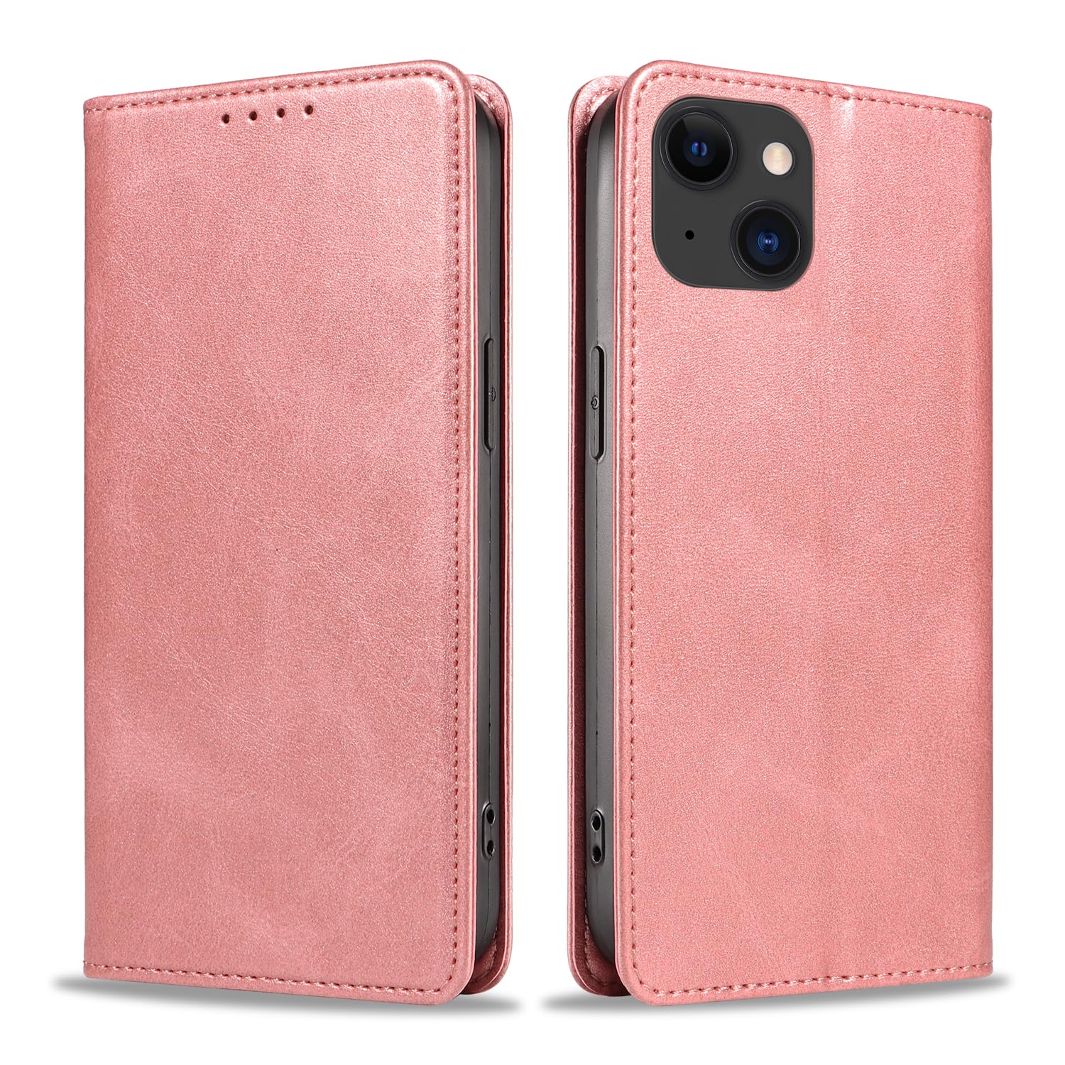 PinLiSheng 15ケース 手帳型 本革 スマホケース 携帯カバー 財布型 レザー 軽量 薄型 15 手帳ケース 耐衝撃 耐摩擦 全面保護 マグネット式 カード収納 スタンド機能, ピンク