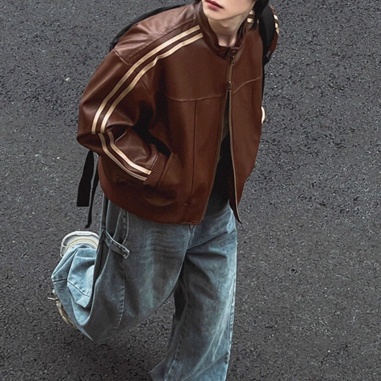 ラインフェイクレザーブルゾン　1137