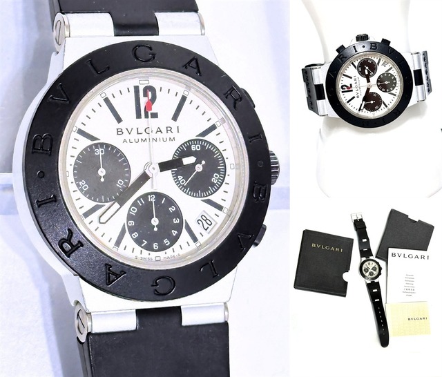 BVLGARI 　ブルガリ  ブルガリ アルミニウム ウォッチ  クロノグラフ AC38TA　38mm  ブラック＆ホワイト  スモールセコンド　デイト  自動巻き AUTO　  L11576