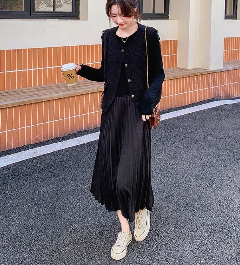 セットアップ ツイードジャケット ワンピース プリーツスカート ジレ