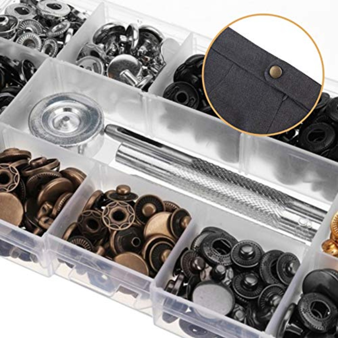 レザークラフト バネ ホック 工具 スナップボタン カシメセット 120個セット 収納ケース付き カシメ打ち具セット スナップ留め具 ホック打ち工具 パーツ DIY 手作り ハンドメイド