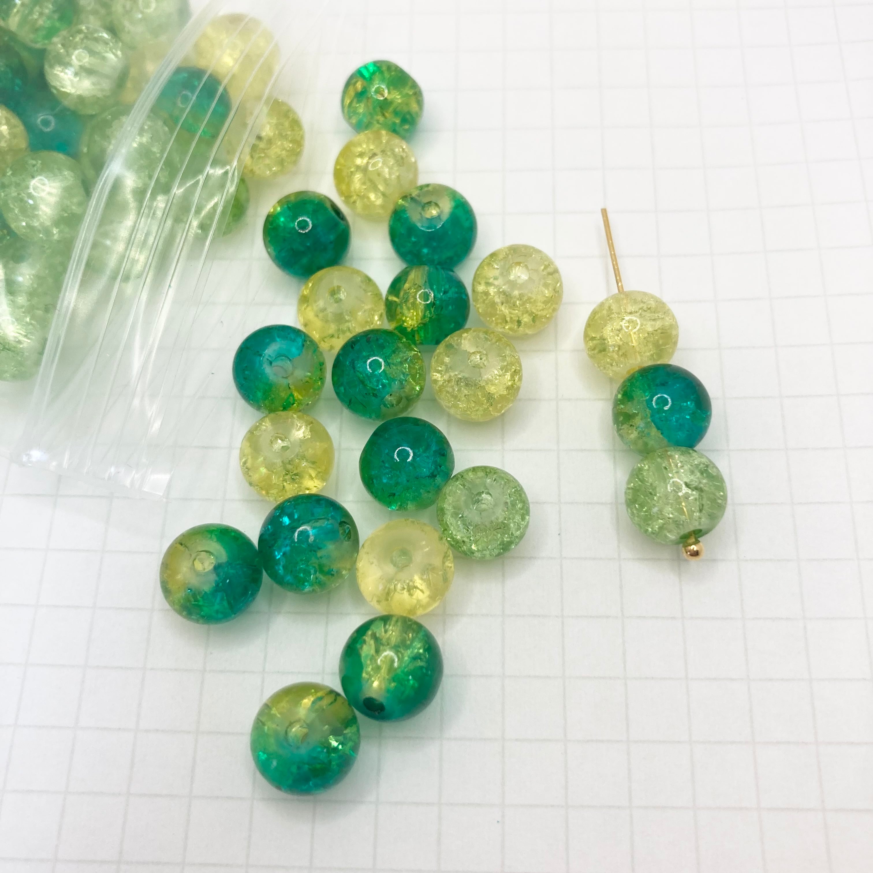 SMG クラックガラスビーズ グリーンミックス / 90piece / 8mm | beads