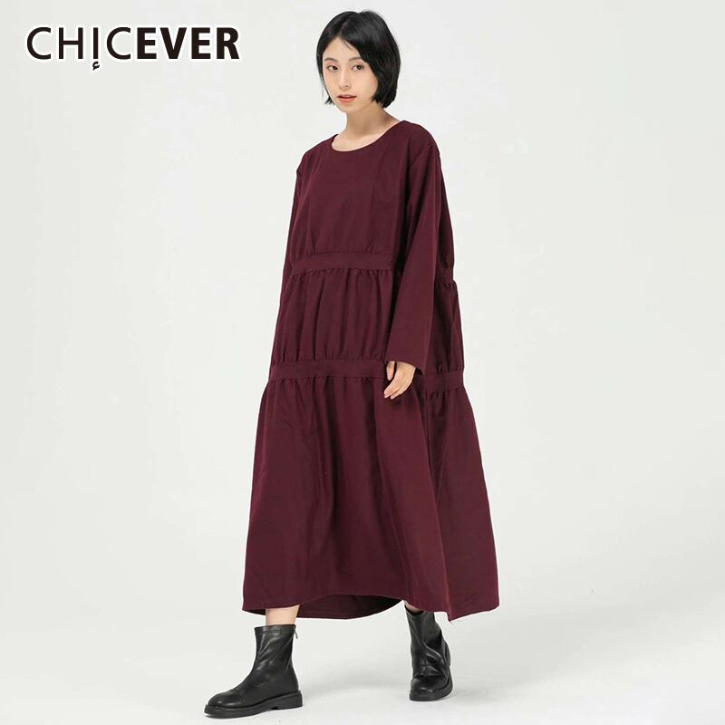 CHICEVERミニマリストドレス女性黒Oネック長袖ルーズ特大ドレス服2020タイド ロング ブラック 6base544931960892