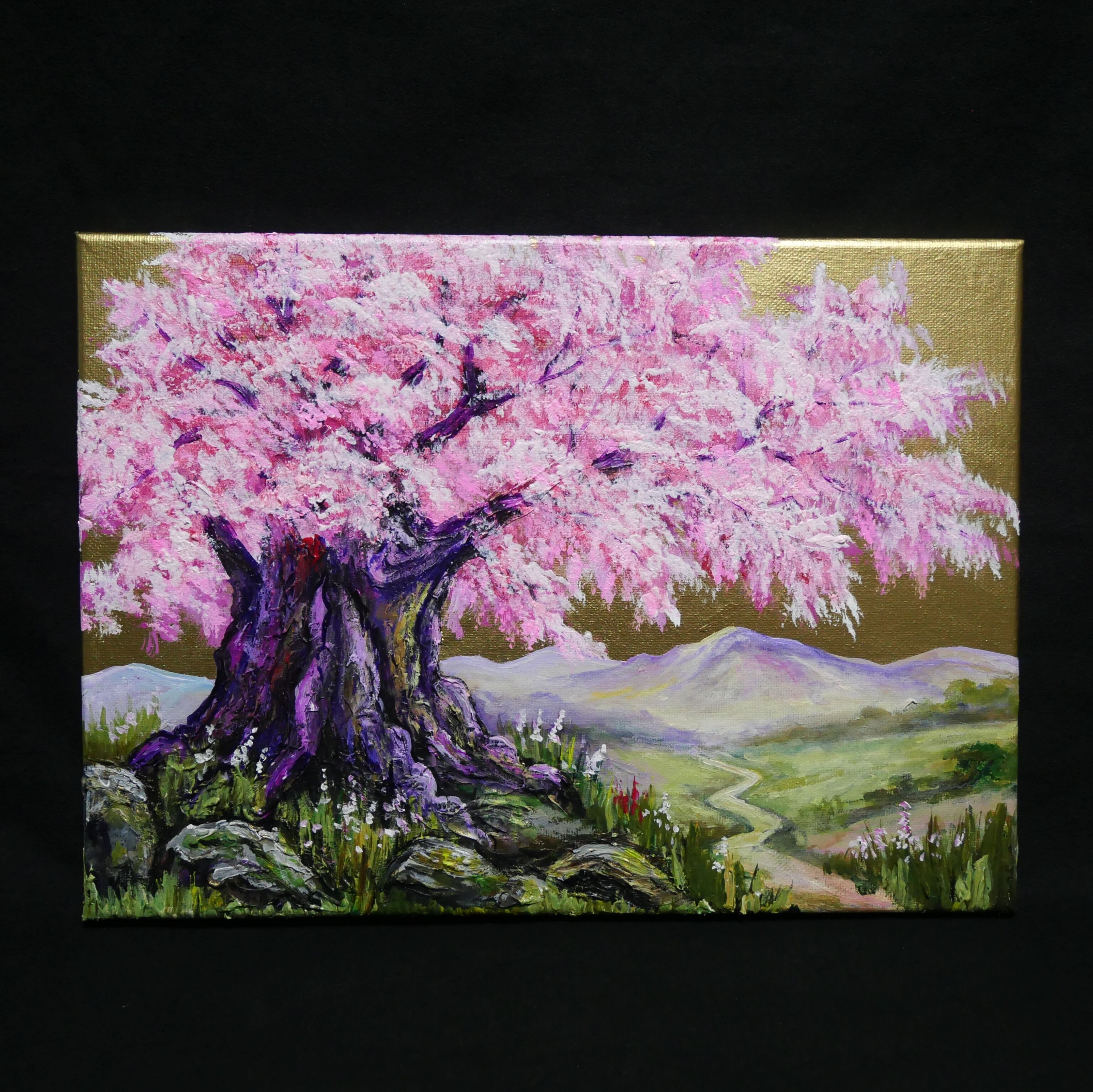 油絵 原画【千年の桜】春の風景画・桜の絵｜インテリア・絵画