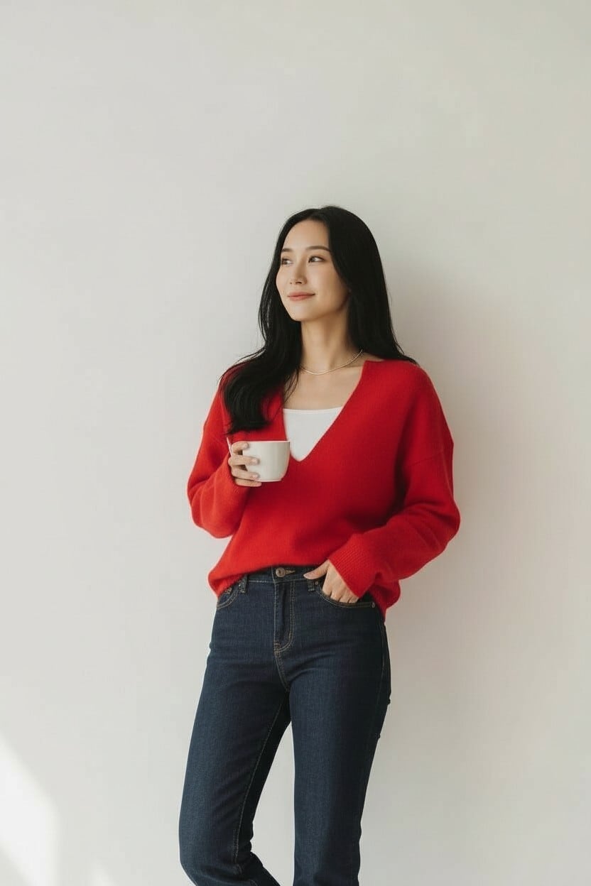 深Vデザインニット