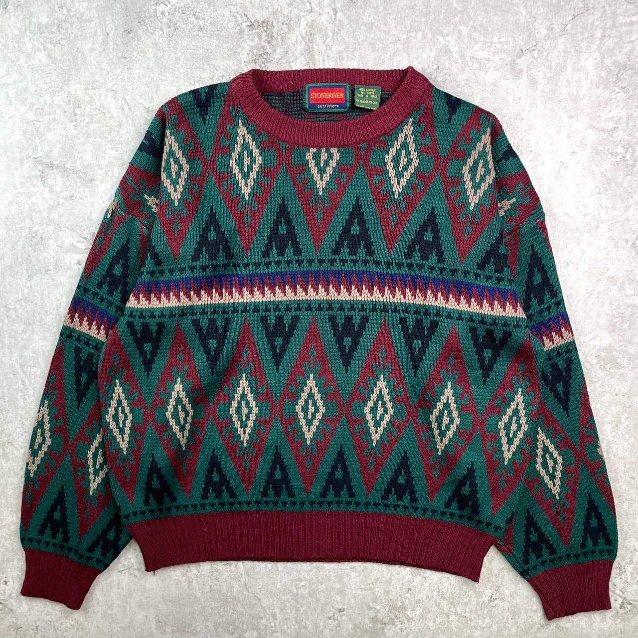 90年代 STONERIVER ネイティブ柄 アクリルニットセーター メンズL 古着