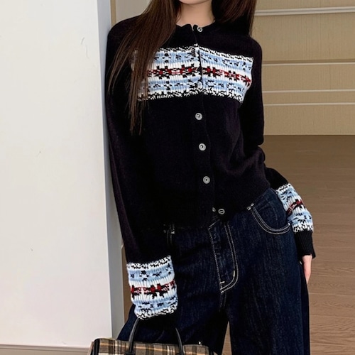 ノルディック柄デザインカーディガン ・9672