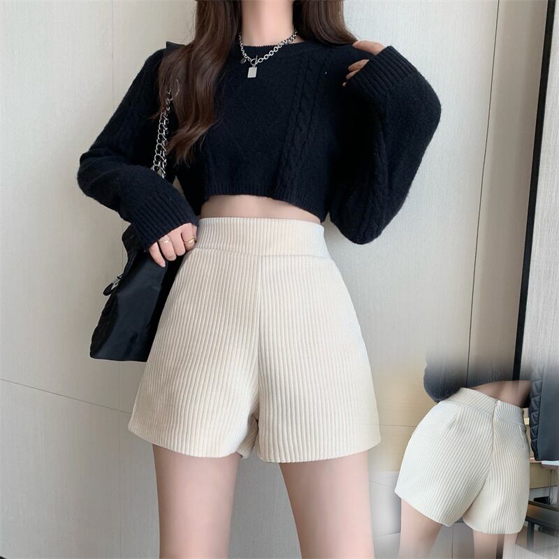 コーデュロイパンツ オータムウィンタースタンダードルーズショーツ ハイウェストウェストスリムカジュアル レトロ 秋物 冬物 ブルマー ドラファッションホール17139192382