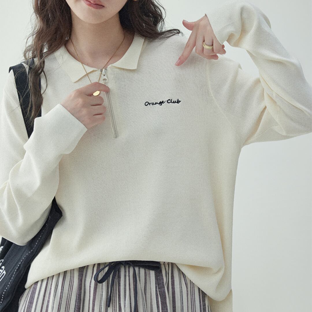 french embroidered half-zip sweater
