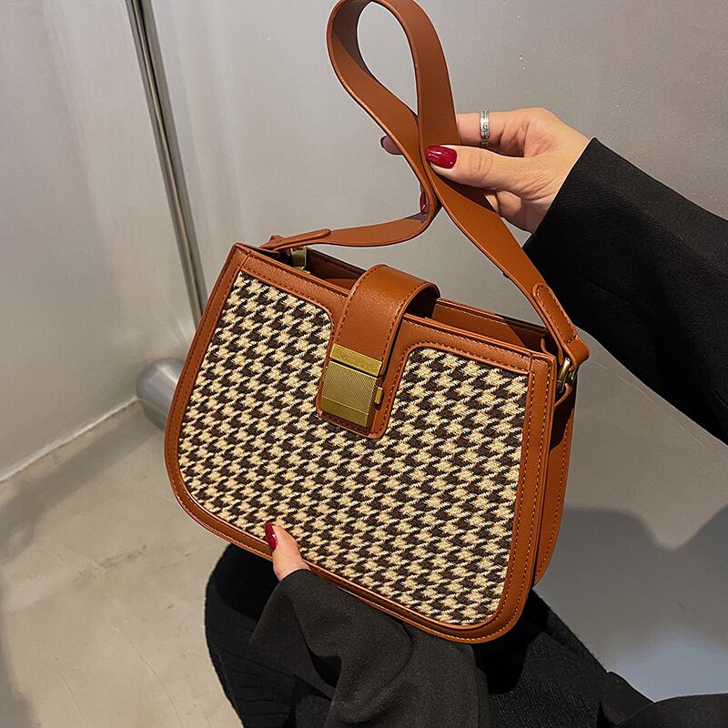 格子柄オータム 秋物 メッセンジャーバッグ 手作りハンドバック22128926403