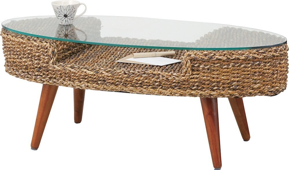 ローテーブル センターテーブル 幅105 おしゃれ 楕円 ラタン