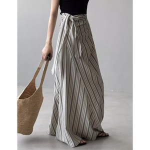 Stripe A-line wrap maxi skirt ◇2colors 2101