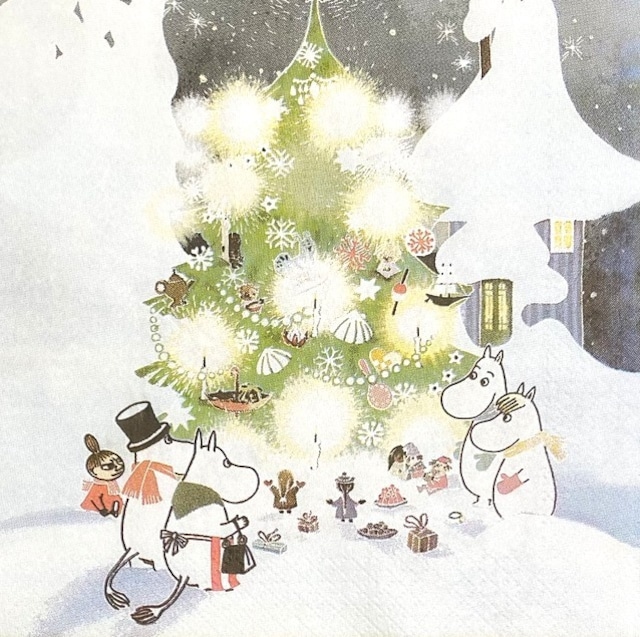 【ムーミン】バラ売り1枚 ランチサイズ ペーパーナプキン Moomin Christmastree ダークブルー