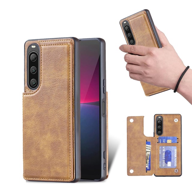 for Xperia 10 V エクスぺリア10 V SO-52D SOG11 ケース スタンド機能 ケース ICカード収納 カード 背面カード収納 左と右の電話ケースを反転、シンプルなレトロなファッション、防水と防汚電話ホルダー、多機能財布収納付き、PUレザー、TPUソフトインナー