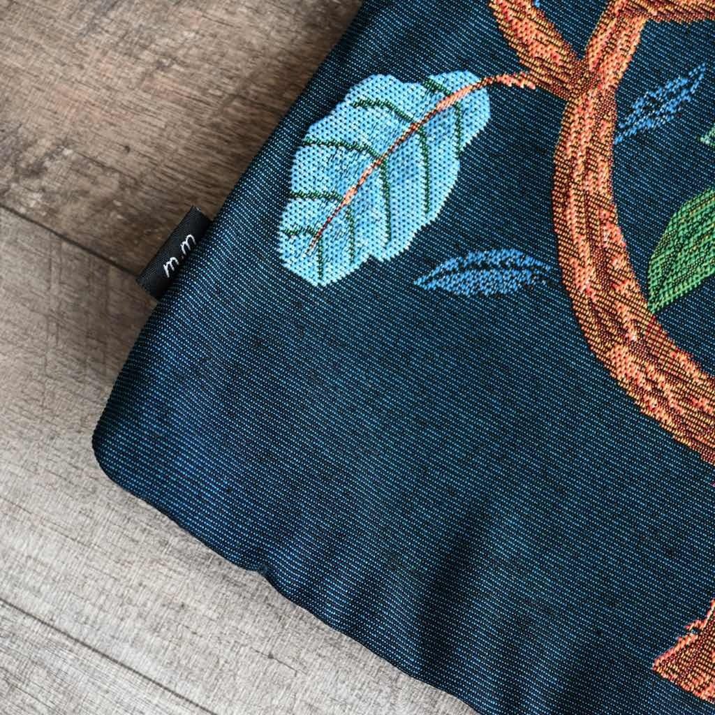 織りのクッションカバー Bird Tree｜松尾ミユキ ネイビー 鳥 花柄