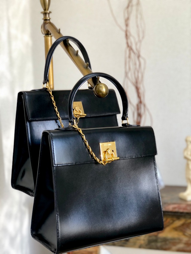 CELINE セリーヌ　マンテル　チェーン　レザー　ハンドバッグ　ブラック×レッド　vintage　ヴィンテージ　オールドセリーヌ　t7rz5i