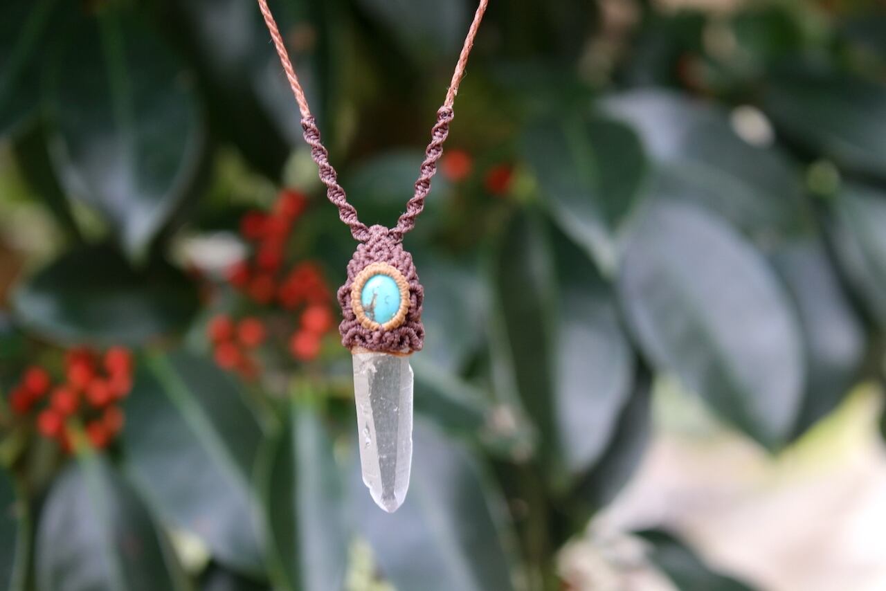 Lemurian Seed Crystal  & Turquoise micro macrame pendant