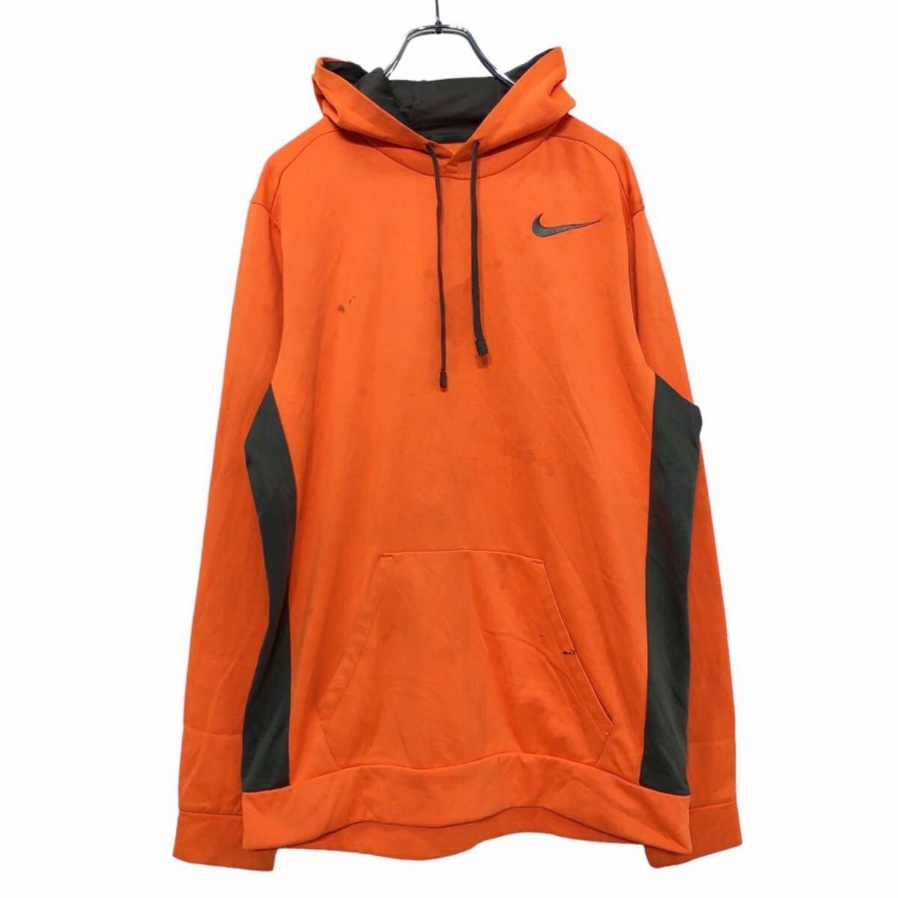 NIKE ロゴ スウェット パーカー L オレンジ グレー ナイキ ポケット 