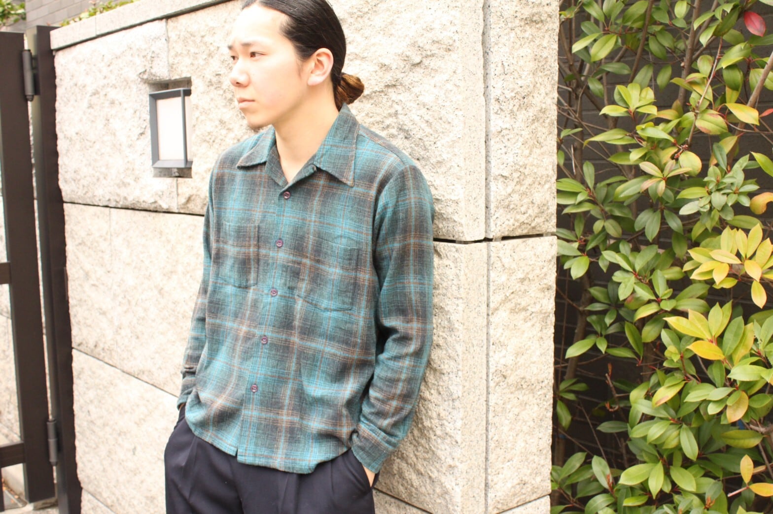 70s Sears Ombre Check Open Collar Shirt