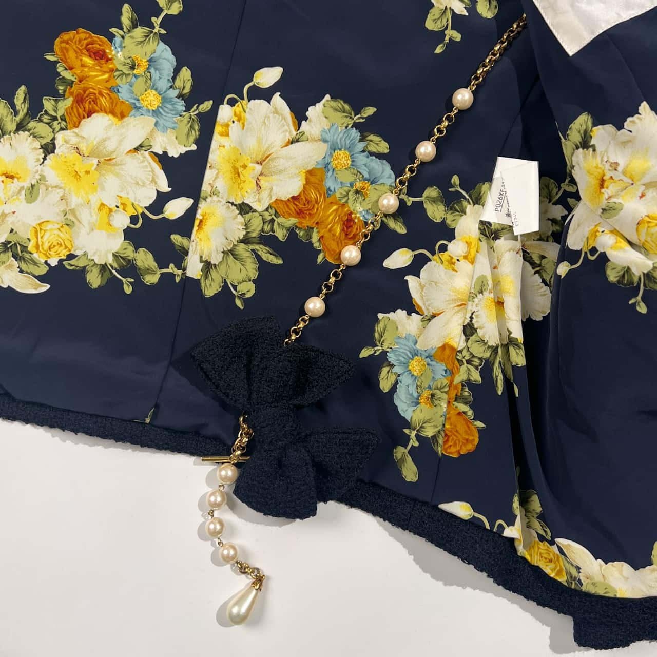 上下 INGEBORG インゲボルグ セットアップ 裏地花柄 金ボタン ウール ダブル ジャケット スカート M/ ネイビー レディース