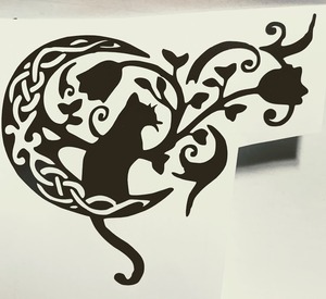 カッティング　ステッカー アート　ステンシル　猫　月　ネコ　花