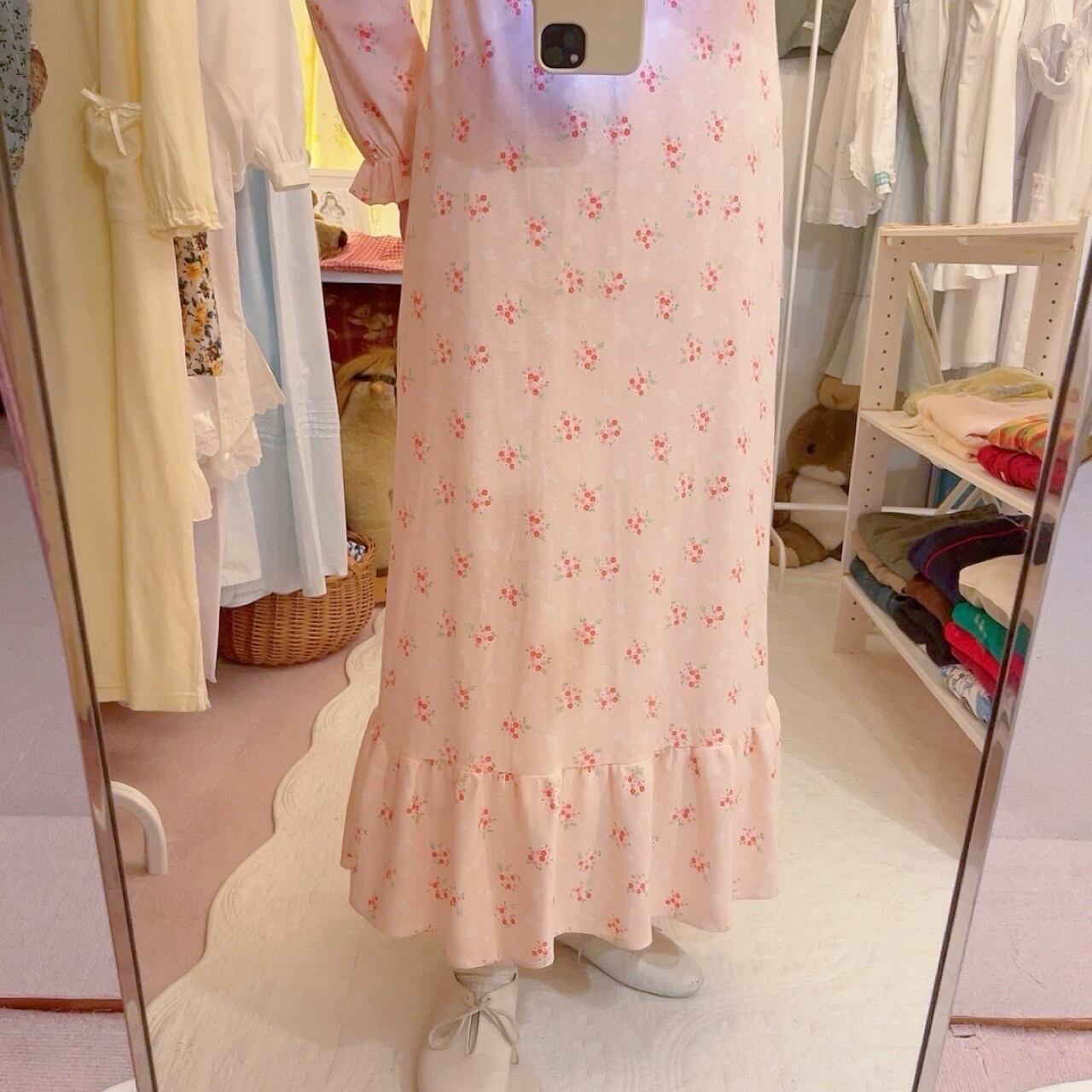 pink flower ribbon neglige one-piece