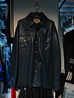 【D4C】90's vintage blue color metal button leather jacket