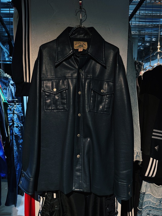 【D4C】90's vintage blue color metal button leather jacket