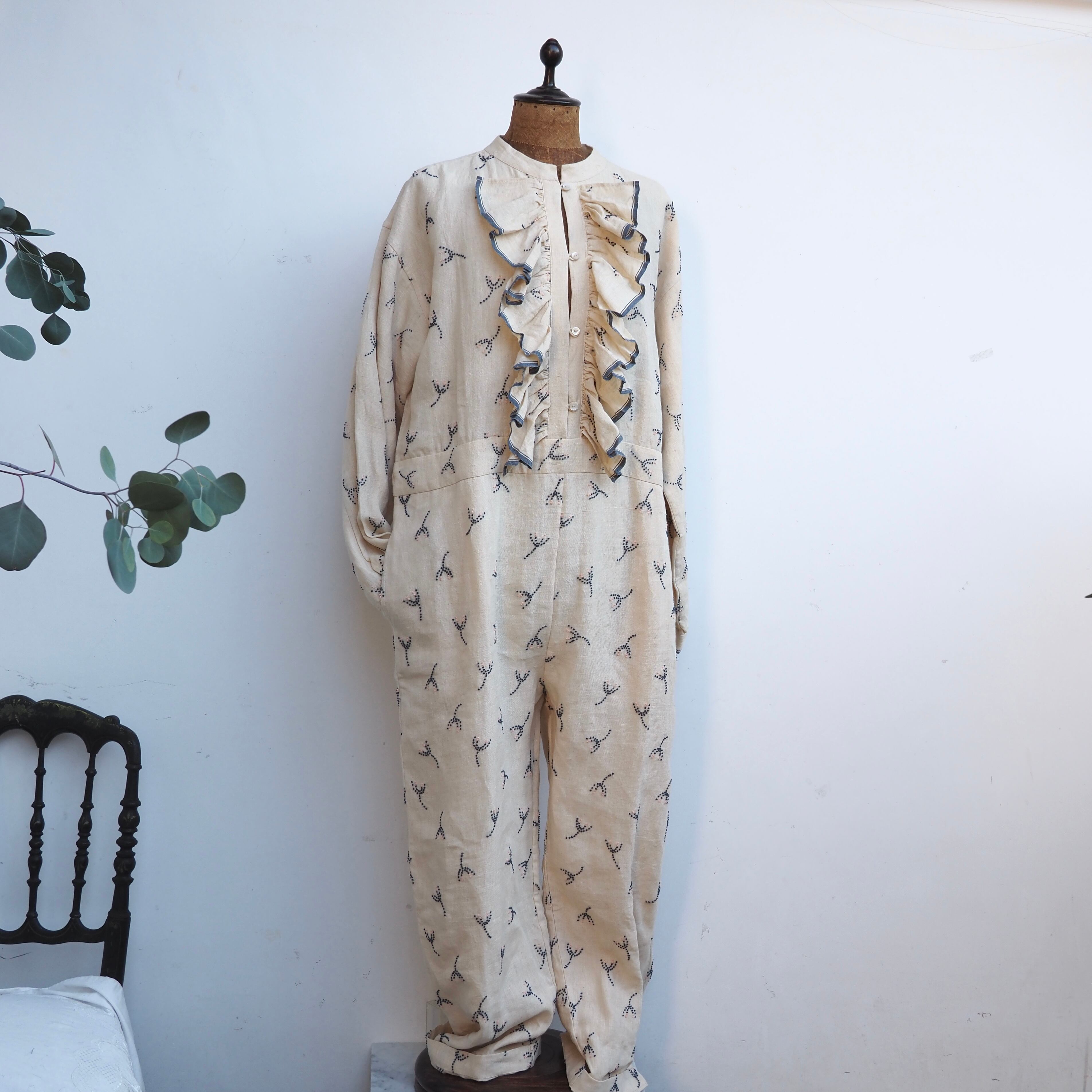 BUNON/Linen Over Jacket /カバーオール (ecru・black)